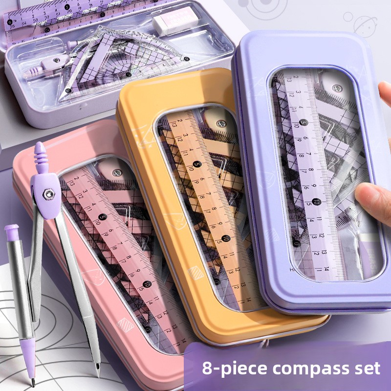Math Geometry Set With Compass - Set di 8 strumenti geometrici per