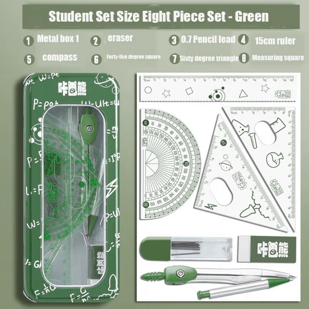 Math Geometry Set With Compass - Set di 8 Pezzi Multifunzionale per